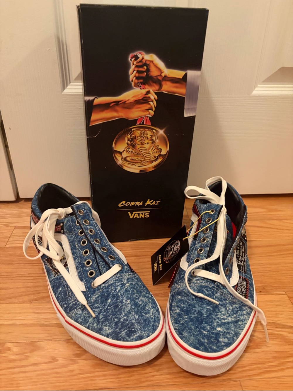 New Vans Cobra Kai Men’s Denim-Style Skate Sneakers with Red Trim